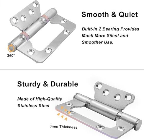 VOLUKA 12 Pack Non Mortise Door Hinges with Round Corners,4x3 Inch Stainless Steel Bearing Mute Smooth Door Hinges,Easy Installation and Heavy Duty,3mm Thickness, Silver in Kuwait