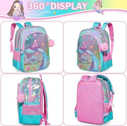 حقيبة ظهر Meetbelify اللطيفة للفتيات حقائب ظهر مدرسية على شكل قطة وردية للأطفال حقيبة كتب مزينة بالترتر حزمة هدايا لطلاب رياض الأطفال الابتدائية مع علبة غداء مقلمة للفتيات بعمر 5-12 عامًا in Kuwait