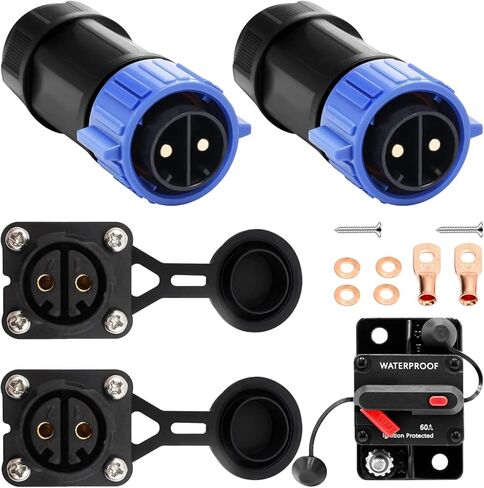 2PCS Trolling Motor Plug Receptacle and Circuit Breaker for Boat Trolling with Manual Reset 12V- 48V DC Waterproof for Down Rigger/Fishing Reel/RV in Kuwait