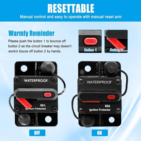 2PCS Trolling Motor Plug Receptacle and Circuit Breaker for Boat Trolling with Manual Reset 12V- 48V DC Waterproof for Down Rigger/Fishing Reel/RV in Kuwait