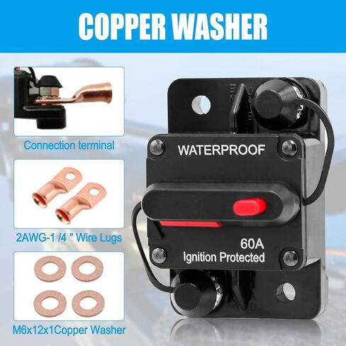 2PCS Trolling Motor Plug Receptacle and Circuit Breaker for Boat Trolling with Manual Reset 12V- 48V DC Waterproof for Down Rigger/Fishing Reel/RV in Kuwait