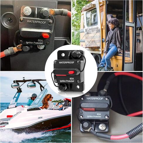 2PCS Trolling Motor Plug Receptacle and Circuit Breaker for Boat Trolling with Manual Reset 12V- 48V DC Waterproof for Down Rigger/Fishing Reel/RV in Kuwait