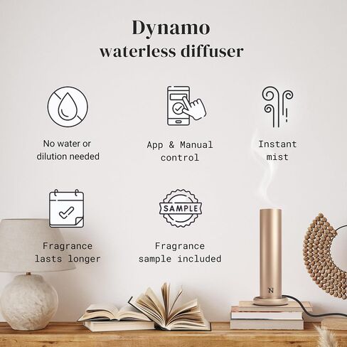 Dynamo Essential Oil Diffuser for Home with Fragrance Sample, App & Manual Control, Cold-Air Scent Diffusers for Home,Large Room, Hotel Scent Diffuser up to 1000sq.ft. Gold, Aroma Diffusers in Kuwait