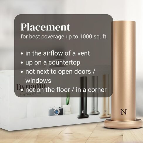 Dynamo Essential Oil Diffuser for Home with Fragrance Sample, App & Manual Control, Cold-Air Scent Diffusers for Home,Large Room, Hotel Scent Diffuser up to 1000sq.ft. Gold, Aroma Diffusers in Kuwait