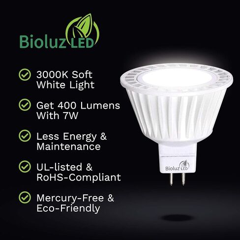 5 عبوات Bioluz LED MR16 50W هالوجين مكافئ عكس الضوء 7W 3000K 12v UL مدرج in Kuwait