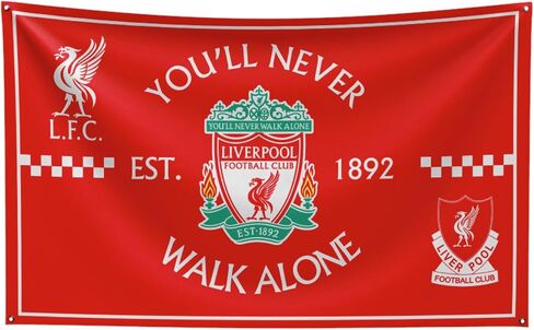 لافتة علم ليفربول مقاس 3 × 5 أقدام - لن تمشي بمفردك أبدًا، مثالية لمحبي كرة القدم، علم كرة القدم في الأماكن المغلقة/المفتوحة مع 4 حلقات، مثالية لديكور الغرفة وكهف الرجال in Saudi Arabia
