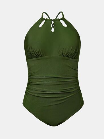 CUPSHE Plus Size One Piece Swimsuit for Women High Neck Cutout Bathing Suit Self Tie Curvy Slimming Swimwear in Kuwait