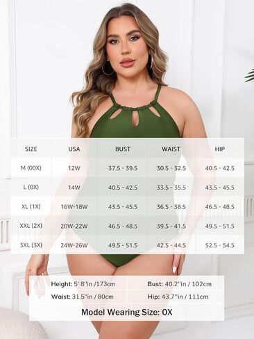 CUPSHE Plus Size One Piece Swimsuit for Women High Neck Cutout Bathing Suit Self Tie Curvy Slimming Swimwear in Kuwait