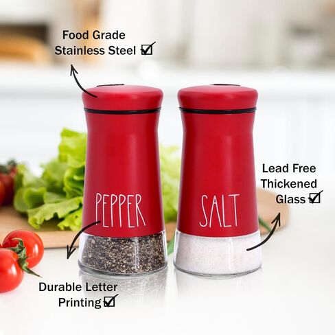 Farmhouse Salt and Pepper Shakers with Adjustable Pour Holes, Refillable Salt Shaker by Aelga, Ideal for Black Pepper, Sea Salts and Kosher in Saudi Arabia