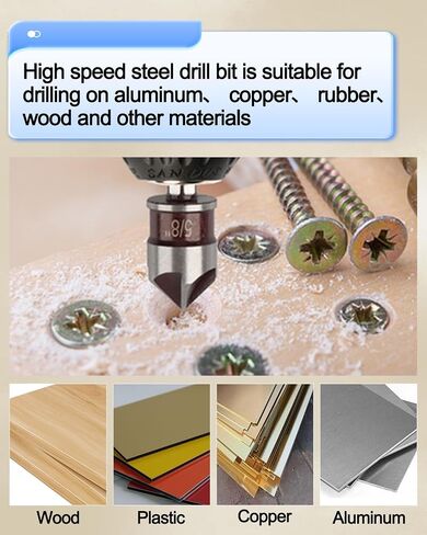 Countersink Drill Bit Set, 5 Pcs Drill bits Industrial Grade M35 High-Speed Steel, 82 Degree, 5 Flute with 1/4" Quick Change Hex Shank, 1/4" to 3/4" Size for Wood Plastic in Saudi Arabia