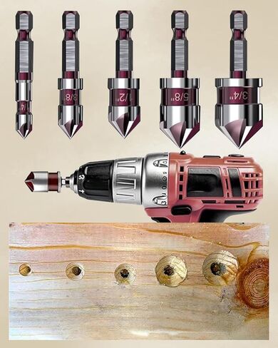 Countersink Drill Bit Set, 5 Pcs Drill bits Industrial Grade M35 High-Speed Steel, 82 Degree, 5 Flute with 1/4" Quick Change Hex Shank, 1/4" to 3/4" Size for Wood Plastic in Saudi Arabia
