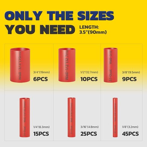 haisstronica 220pcs 3:1 Heat Shrink Tubing, Adhesive Lined Marine Grade Heat Shrink Tube - 1.75" Length 6Size Perfect for Home,Automotive,and Industrial, 1/8"-3/4" (Black/Red) in Kuwait