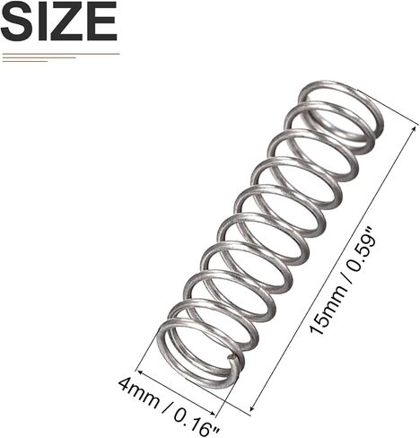 0.4x4x15 مم (DxODxL) زنبرك ضغط - 10 عبوات - جيد للآلات - زنبرك تمديد فولاذي - رمادي in Saudi Arabia