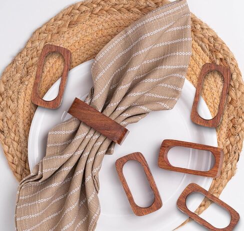 حلقات المناديل الخشبية من IndoTribe - عبوة من 6 حلقات مناديل خشبية لتزيين هدايا الشكر | خاتم الشكر لتقديم المناديل لشكرك على تقديم ديكور الطاولة | حلقات منديل خشبية لشكر الديكور in Kuwait