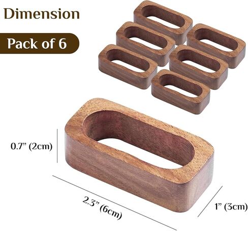 حلقات المناديل الخشبية من IndoTribe - عبوة من 6 حلقات مناديل خشبية لتزيين هدايا الشكر | خاتم الشكر لتقديم المناديل لشكرك على تقديم ديكور الطاولة | حلقات منديل خشبية لشكر الديكور in Kuwait