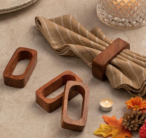 حلقات المناديل الخشبية من IndoTribe - عبوة من 6 حلقات مناديل خشبية لتزيين هدايا الشكر | خاتم الشكر لتقديم المناديل لشكرك على تقديم ديكور الطاولة | حلقات منديل خشبية لشكر الديكور in Kuwait