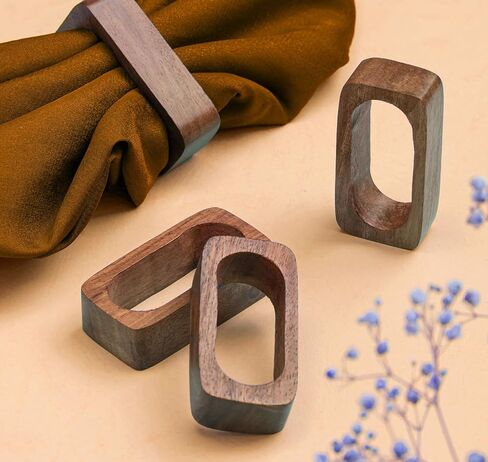 حلقات المناديل الخشبية من IndoTribe - عبوة من 6 حلقات مناديل خشبية لتزيين هدايا الشكر | خاتم الشكر لتقديم المناديل لشكرك على تقديم ديكور الطاولة | حلقات منديل خشبية لشكر الديكور in Kuwait