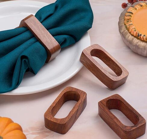 حلقات المناديل الخشبية من IndoTribe - عبوة من 6 حلقات مناديل خشبية لتزيين هدايا الشكر | خاتم الشكر لتقديم المناديل لشكرك على تقديم ديكور الطاولة | حلقات منديل خشبية لشكر الديكور in Kuwait