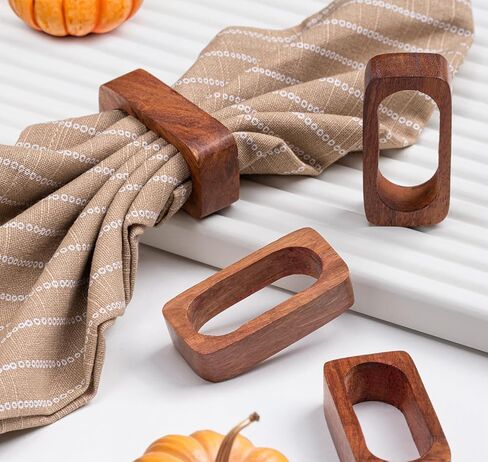 حلقات المناديل الخشبية من IndoTribe - عبوة من 6 حلقات مناديل خشبية لتزيين هدايا الشكر | خاتم الشكر لتقديم المناديل لشكرك على تقديم ديكور الطاولة | حلقات منديل خشبية لشكر الديكور in Kuwait