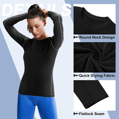 Coume 4 Pack Women's Thermal Shirts Fleece Lined Compression Crew Neck Long Sleeve Base Layer Tops Cold Weather in Saudi Arabia