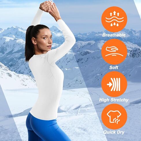 Coume 4 Pack Women's Thermal Shirts Fleece Lined Compression Crew Neck Long Sleeve Base Layer Tops Cold Weather in Saudi Arabia