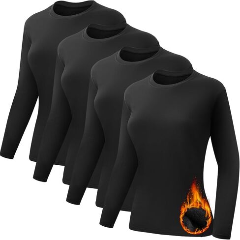 Coume 4 Pack Women's Thermal Shirts Fleece Lined Compression Crew Neck Long Sleeve Base Layer Tops Cold Weather in Saudi Arabia