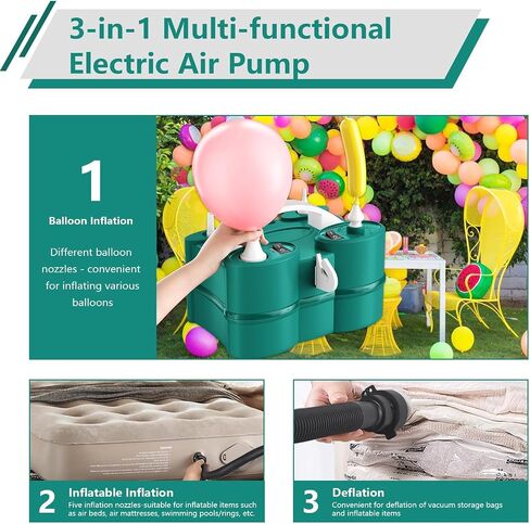 FunHot Electric Balloon Pump, Portable Dual Nozzle Air Pump for Balloons, 3-in-1 Balloons Blower Machine for Latex 260q Foil Balloon Inflator for Party Decoration in Saudi Arabia