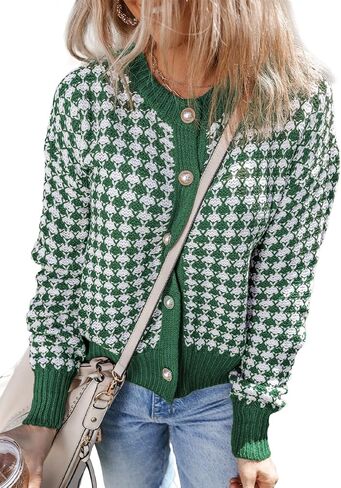 Dokotoo Cardigan Sweaters for Women V Neck Button Down Long Sleeve Plaid Knit Cardigans Sweater Tops in Kuwait