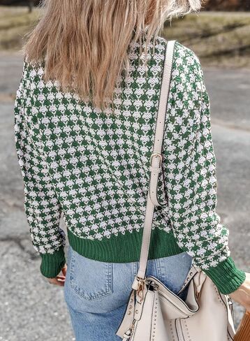 Dokotoo Cardigan Sweaters for Women V Neck Button Down Long Sleeve Plaid Knit Cardigans Sweater Tops in Kuwait