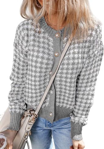 Dokotoo Cardigan Sweaters for Women V Neck Button Down Long Sleeve Plaid Knit Cardigans Sweater Tops in Kuwait