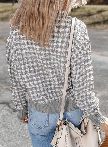 Dokotoo Cardigan Sweaters for Women V Neck Button Down Long Sleeve Plaid Knit Cardigans Sweater Tops in Kuwait