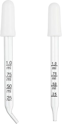 PATIKIL Eye Dropper, 2Pcs 1ml Glass Graduated Bent and Straight Tip Pipette Measured Dropper with Rubber Cap for Essential Oils, Lab Experiments, Clear and White in Saudi Arabia