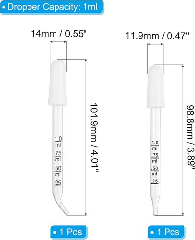 PATIKIL Eye Dropper, 2Pcs 1ml Glass Graduated Bent and Straight Tip Pipette Measured Dropper with Rubber Cap for Essential Oils, Lab Experiments, Clear and White in Saudi Arabia