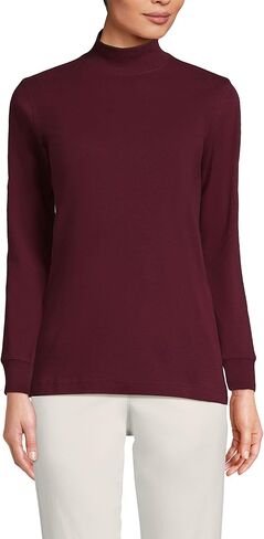 Lands' End Women Long Sleeve Relaxed Cotton Mock Rich Burgundy Petite Medium in Saudi Arabia