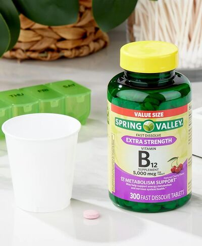 Vitamin B12 | Natural Cherry Flavor, 300 Tablets, Fast Dissolve | B12 Vitamins 5000 mcg | Extra Strength B12 | Metabolism Support, Energy Boost | B12 Vitamins in Saudi Arabia