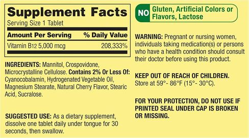 Vitamin B12 | Natural Cherry Flavor, 300 Tablets, Fast Dissolve | B12 Vitamins 5000 mcg | Extra Strength B12 | Metabolism Support, Energy Boost | B12 Vitamins in Saudi Arabia