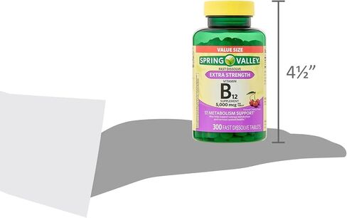 Vitamin B12 | Natural Cherry Flavor, 300 Tablets, Fast Dissolve | B12 Vitamins 5000 mcg | Extra Strength B12 | Metabolism Support, Energy Boost | B12 Vitamins in Saudi Arabia