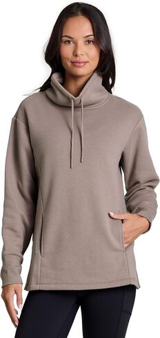 RBX Active Women's Fleece Sweatshirt with Pockets, Blended Cotton Fleece Tunic Pullover Relaxed Fit Cowl Neck Sweater in Kuwait
