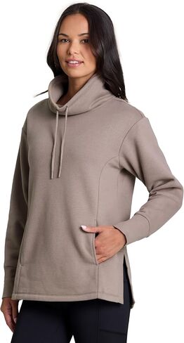 RBX Active Women's Fleece Sweatshirt with Pockets, Blended Cotton Fleece Tunic Pullover Relaxed Fit Cowl Neck Sweater in Kuwait