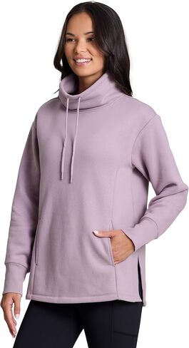 RBX Active Women's Fleece Sweatshirt with Pockets, Blended Cotton Fleece Tunic Pullover Relaxed Fit Cowl Neck Sweater in Kuwait