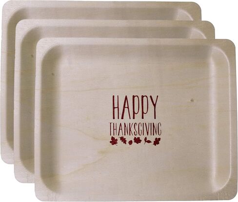Perfect Stix 10" Disposable Wooden Plate with Happy Thanksgiving Print - Pack of 25ct in Kuwait