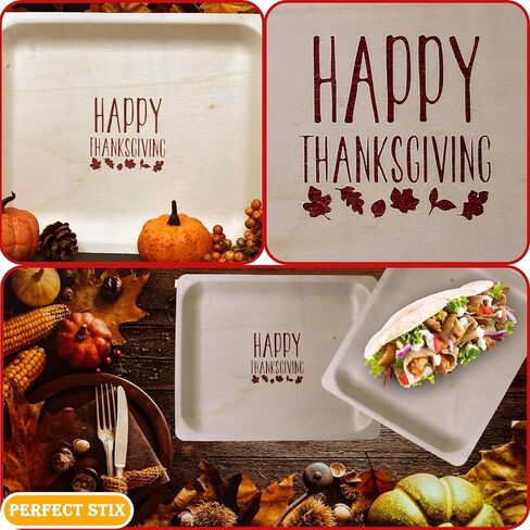 Perfect Stix 10" Disposable Wooden Plate with Happy Thanksgiving Print - Pack of 25ct in Kuwait