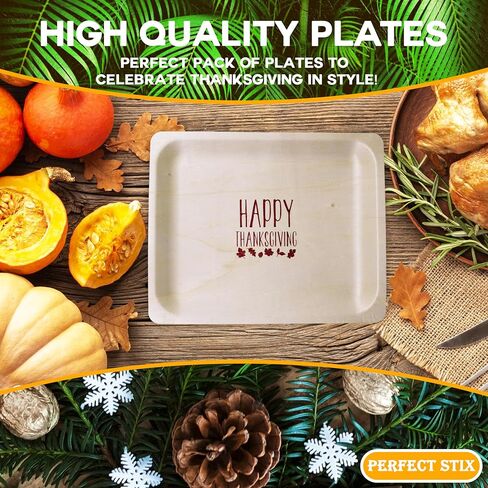 Perfect Stix 10" Disposable Wooden Plate with Happy Thanksgiving Print - Pack of 25ct in Kuwait