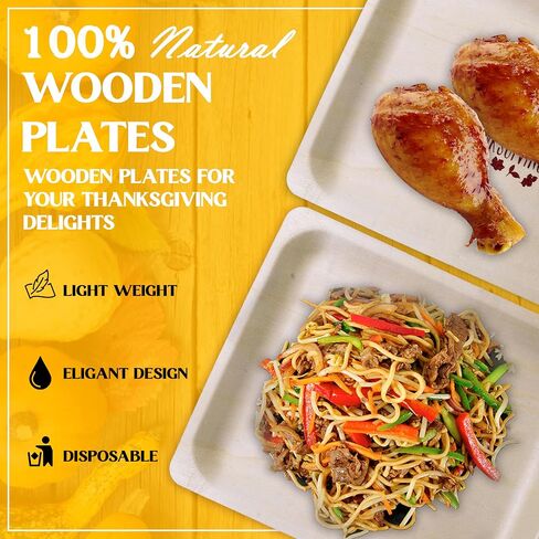 Perfect Stix 10" Disposable Wooden Plate with Happy Thanksgiving Print - Pack of 25ct in Kuwait