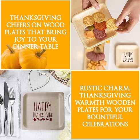 Perfect Stix 10" Disposable Wooden Plate with Happy Thanksgiving Print - Pack of 25ct in Kuwait