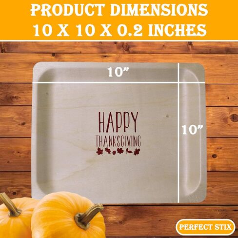 Perfect Stix 10" Disposable Wooden Plate with Happy Thanksgiving Print - Pack of 25ct in Kuwait