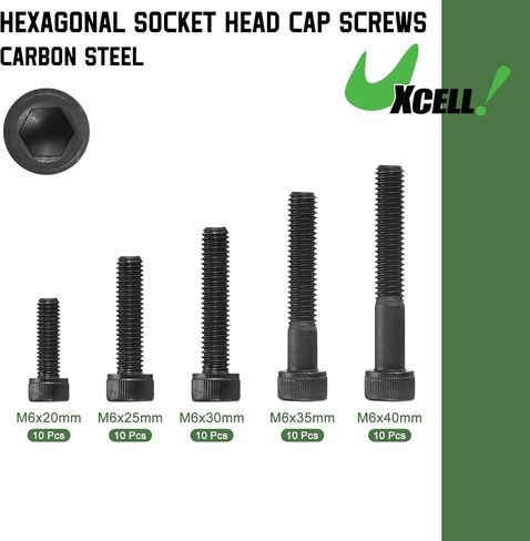 uxcell Hex Socket Bolt Kits (M6), Grade 12.9 Carbon Steel Hex Socket Drive Screw, Black in Saudi Arabia
