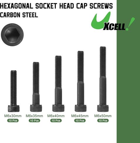uxcell Hex Socket Bolt Kits (M6), Grade 12.9 Carbon Steel Hex Socket Drive Screw, Black in Saudi Arabia