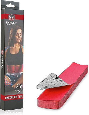 Effekt Pre Cut Kinesiology Tapes Waterproof (25 cm x 5 cm), 25 Strips - Elastic Physio Tape for Muscle Support and Injury Recovery, Medical Tape, Breathable Sports Tape (Red) in Saudi Arabia