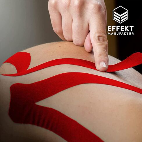Effekt Pre Cut Kinesiology Tapes Waterproof (25 cm x 5 cm), 25 Strips - Elastic Physio Tape for Muscle Support and Injury Recovery, Medical Tape, Breathable Sports Tape (Red) in Saudi Arabia